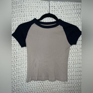 Beige and navy blue Brandy Melville Crop top. One size.